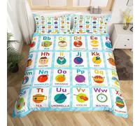 Set Copripiumino Singolo Alfabeto Inglese, Copripiumino Reversibile Cartone Animato in Morbida Microfibra Stampato 3D, Biancheria da Letto 140x200 Colorato 2 Pezzi con Federe b2875