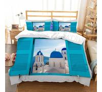 Set Copripiumino Singolo Architettura Europea, Set di Biancheria da Letto Stile Greco in Morbida Microfibra Stampa 3D, Copripiumino 150x200 con Cerniera e 2 Federe 50x80 cm D-403