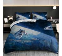 Set Copripiumino Singolo Astronauta Biancheria da letto Tema Spaziale in Morbida Microfibra 3D Parure Copripiumino 155x200 cm con Cerniera e 2 Federe 50x80 cm L.1626