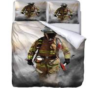 Set Copripiumino Singolo Bambina Vigile Del Fuoco Morbido Microfibra Biancheria da Letto Vigili Del Fuoco Stampa 3D Copripiumini 140x200 + 2 Federe 50x80 G.3885