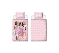 Barbie Figure Set Copripiumino Singolo per Bambini Rosa Lenzuola Reversibili