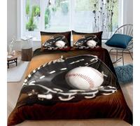 Set Copripiumino Singolo Baseball, Biancheria da Letto Guanto da Baseball in Morbida Microfibra 3D Copri piumino 135x200 con Cerniera e 2 Federe 50x80 cm B-5392