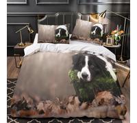 Set Copripiumino Singolo Border Collie Biancheria da letto Foglie Della Foresta in Morbida Microfibra 3D Parure Copripiumino 135x200 cm con Cerniera e 2 Federe 50x80 cm M.2633