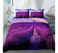 Set Copripiumino Singolo Campo di Lavanda Biancheria da letto Piante in Morbida Microfibra 3D Parure Copripiumino 155x200 cm con Cerniera e 2 Federe 50x80 cm M.1927
