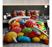 Set Copripiumino Singolo Caramelle Biancheria da letto Dolci in Morbida Microfibra 3D Parure Copripiumino 135x200 cm con Cerniera e 2 Federe 50x80 cm L.2556