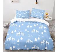 Set Copripiumino Singolo Cervo Blu Biancheria da letto Alberi in Morbida Microfibra 3D Parure Copripiumino 155x200 cm con Cerniera e 2 Federe 50x80 cm J.1677