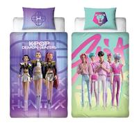 Set copripiumino singolo con licenza ufficiale K Pop Demon Hunters | Design Huntrix e Saja per ragazzi, copripiumino reversibile a 2 lati con federa coordinata | Perfetto per la cameretta dei bambini