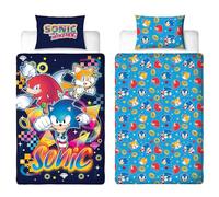 Character World Set copripiumino singolo con licenza ufficiale Sonic the Hedgehog, double-face, double-face, con code e nocche, con federa coordinata, perfetto per la camera dei bambini
