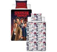 Set copripiumino singolo con motivo fiamme, licenza ufficiale Stranger Things | Biancheria da letto reversibile a due lati, inclusa federa coordinata | Perfetto per la camera dei bambini | Policotone