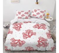 Set Copripiumino Singolo Corallo Rosso Biancheria da letto Vita Marina in Morbida Microfibra 3D Parure Copripiumino 155x200 cm con Cerniera e 2 Federe 50x80 cm D.1707