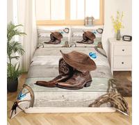 Set Copripiumino Singolo Cowboy del West Biancheria da letto Stile Retrò in Morbida Microfibra 3D Parure Copripiumino 135x200 cm con Cerniera e 2 Federe 50x80 cm D.1196