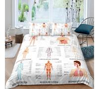 Set Copripiumino Singolo Diagramma di Anatomia Umana, Biancheria da Letto Diagramma Degli Organi Del Corpo Umano in Microfibra Morbida, 3d Copripiumino 135x200 cm e 2 Federe con Cerniera H1363