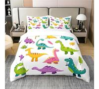 Set Copripiumino Singolo Dinosauro Carino Biancheria da letto Cartoni Animati per Bambini in Morbida Microfibra 3D Parure Copripiumino 155x200 cm con Cerniera e 2 Federe 50x80 cm E.99