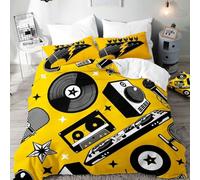 Set Copripiumino Singolo Disco in Vinile Biancheria da letto Tema Musicale in Morbida Microfibra 3D Parure Copripiumino 155x200 cm con Cerniera e 2 Federe 50x80 cm D.1437