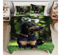 Set Copripiumino Singolo Dobermann, Set di Biancheria da Letto Cani e Animali in Morbida Microfibra Stampa 3D, Copripiumino 140x200 con Cerniera e 2 Federe 50x80 cm E-3216