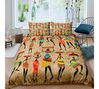 Set Copripiumino Singolo Donna Africana, Biancheria da Letto Africa in Morbida Microfibra 3D Copri piumino 135x200 con Cerniera e 2 Federe 50x80 cm A-2914
