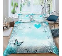 Set Copripiumino Singolo Farfalla Rosa Biancheria da letto Blu in Morbida Microfibra 3D Parure Copripiumino 155x200 cm con Cerniera e 2 Federe 50x80 cm J.1293