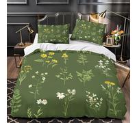 Set Copripiumino Singolo Fiori Biancheria da letto Verde in Morbida Microfibra 3D Parure Copripiumino 135x200 cm con Cerniera e 2 Federe 50x80 cm D.1004