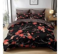 Set Copripiumino Singolo Fiori di Ciliegio Giapponesi, Copripiumino Double Face Fiori di Ciliegio Biancheria da Letto in Microfibra, 3D Copripiumini 150x200 cm e 2 Federe 4747-ABC