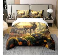 Set copripiumino singolo in 100% cotone con alci, animali della giungla, per bambini, ragazzi, ragazze, natura, alberi, paesaggio, stile retrò, russo, fattoria, set di biancheria da letto con 1 federa