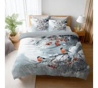 Set Copripiumino Singolo in Microfibra Biancheria da Letto di alta Regolazione Della Temperatura Resistente alle Macchie Copripiumino 140 x 200 cm Arancione Verde Stile Orientale Pianta Uccello