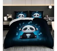 Set Copripiumino Singolo in Microfibra Carino Panda Dei Cartoni Animati - Biancheria da Letto Morbida e Resistente alle Pieghe, 1 Copripiumino 135x200 cm + 2 Federe 50x80 cm Blu