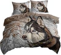 Set Copripiumino Singolo Inverno in Morbida Microfibra, Set Biancheria da Letto Husky - Sacco Piumino 140x200 Double Face Stampato in 3D e 2 Federe M/3774