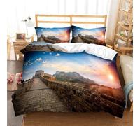 Set Copripiumino Singolo La Grande Muraglia Biancheria da letto Paesaggi Naturali in Morbida Microfibra 3D Parure Copripiumino 135x200 cm con Cerniera e 2 Federe 50x80 cm E.1418