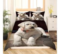 Set Copripiumino Singolo Labrador, Set di Biancheria da Letto Cane da Compagnia in Morbida Microfibra Stampa 3D Copripiumino 140x200 con Cerniera e 2 Federe 50x80 cm F-2719