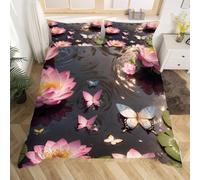 Set Copripiumino Singolo Loto Biancheria da letto Farfalla in Morbida Microfibra 3D Parure Copripiumino 155x200 cm con Cerniera e 2 Federe 50x80 cm E.33