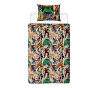 Set Copripiumino Singolo Marvel Retro Fumetti Supereroi Avengers Design 2-in-1