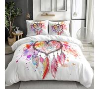 Set Copripiumino Singolo Matrimoniale 200 x 200 cm Acquerello Acchiappasogni Piume Copripiumino con 2 Federa 50x80 cm in Poliestere Cotone, Set Biancheria da Letto Confortevole Anallergico, Bianco