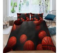 Set Copripiumino Singolo Modello di Basket, Copripiumino Reversibile Palla in Morbida Microfibra Stampato 3D, Biancheria da Letto 140x200 Pallacanestro 2 Pezzi con Federe k2677