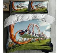 Set Copripiumino Singolo Montagne Russe Biancheria da letto Parco Divertimenti in Morbida Microfibra 3D Parure Copripiumino 135x200 cm con Cerniera e 2 Federe 50x80 cm E.548