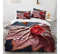 Set Copripiumino Singolo Motivo a Foglia D'acero, Set di Biancheria da Letto Rose Rosse in Morbida Microfibra Stampa 3D, Copripiumino 150x200 con Cerniera e 2 Federe 50x80 cm E-2160