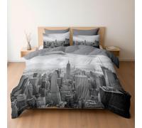 Set Copripiumino Singolo Nuova York, Copripiumino Reversibile Skyline Della Città in Morbida Microfibra Stampato 3D, Biancheria da Letto 140x200 Architettura Urbana 2 Pezzi con Federe