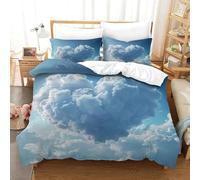 Set Copripiumino Singolo Nuvole a Forma di Cuore Biancheria da letto Cielo Azzurro in Morbida Microfibra 3D Parure Copripiumino 155x200 cm con Cerniera e 2 Federe 50x80 cm C.1641