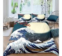 Set Copripiumino Singolo Onde Blu Biancheria da letto Stile Giapponese in Morbida Microfibra 3D Parure Copripiumino 135x200 cm con Cerniera e 2 Federe 50x80 cm F.3746