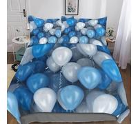 Set Copripiumino Singolo Palloncino Biancheria da letto Blu e Bianco in Morbida Microfibra 3D Parure Copripiumino 155x200 cm con Cerniera e 2 Federe 50x80 cm C.1905