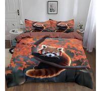 Set Copripiumino Singolo Panda Rosso, Biancheria da Letto Foglie D'acero Autunnali in Morbida Microfibra 3D Copri piumino 135x200 con Cerniera e 2 Federe 50x80 cm B-2431