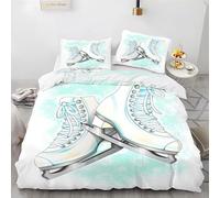 Set Copripiumino Singolo Pattini da Ghiaccio, Biancheria da Letto Pattini Copripiumino 135x200 Stampato 3D Morbido Microfibra 3 Pezzi con 2 Federa 50x80 cm X926