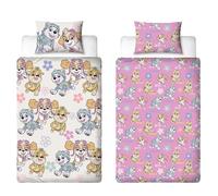 Paw Patrol, set copripiumino singolo per bambini, reversibile, double-face, con federa coordinata con macerie, Everest e Skye