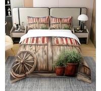 Set Copripiumino Singolo Porta Rustica del Fienile Biancheria da letto Retrò Fattoria in Morbida Microfibra 3D Parure Copripiumino 155x200 cm con Cerniera e 2 Federe 50x80 cm E.207