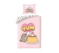PUSHEEN YUM Mangia Budino SET LETTO Gatto Emoticon COPRIPIUMINO Cotone 140x200