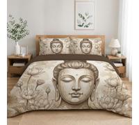 Set Copripiumino Singolo Retrò Invecchiato in Microfibra Parure Copri Piumino Statua Buddha Meditazione Il Loto Sacco Piumone 135x200cm Set di Biancheria da Letto Morbida con 1 federe da 50 x 80 cm