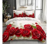 Set Copripiumino Singolo Rose Biancheria da letto Fiori e Piante in Morbida Microfibra 3D Parure Copripiumino 155x200 cm con Cerniera e 2 Federe 50x80 cm C.933