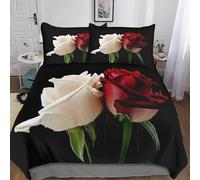 Set Copripiumino Singolo Rose Rosse e Bianche Biancheria da letto Rose Romantiche in Morbida Microfibra 3D Parure Copripiumino 155x200 cm con Cerniera e 2 Federe 50x80 cm L.6862