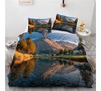 Set Copripiumino Singolo Scenario, Copripiumino Reversibile Montagne in Morbida Microfibra Stampato 3D, Biancheria da Letto 140x200 Paesaggio 2 Pezzi con Federe 6894e