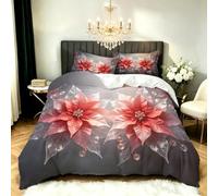 Set Copripiumino Singolo Stella Di Natale Biancheria da letto Fiori E Piante in Morbida Microfibra 3D Parure Copripiumino 155x200 cm con Cerniera e 2 Federe 50x80 cm N.581