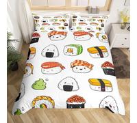 Set Copripiumino Singolo Sushi Giapponese Morbido Microfibra Biancheria da Letto Cibo Carino Dei Cartoni Animati Stampa 3D Copripiumini 135x200 + 2 Federe 50x80 C-487